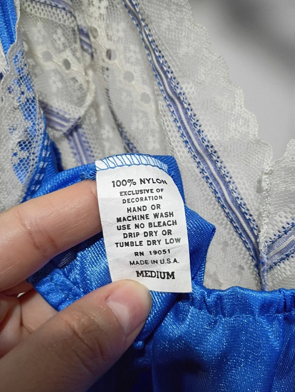 Vintage Electric Blue Lace Silky Night Gown - Picture 5 of 8